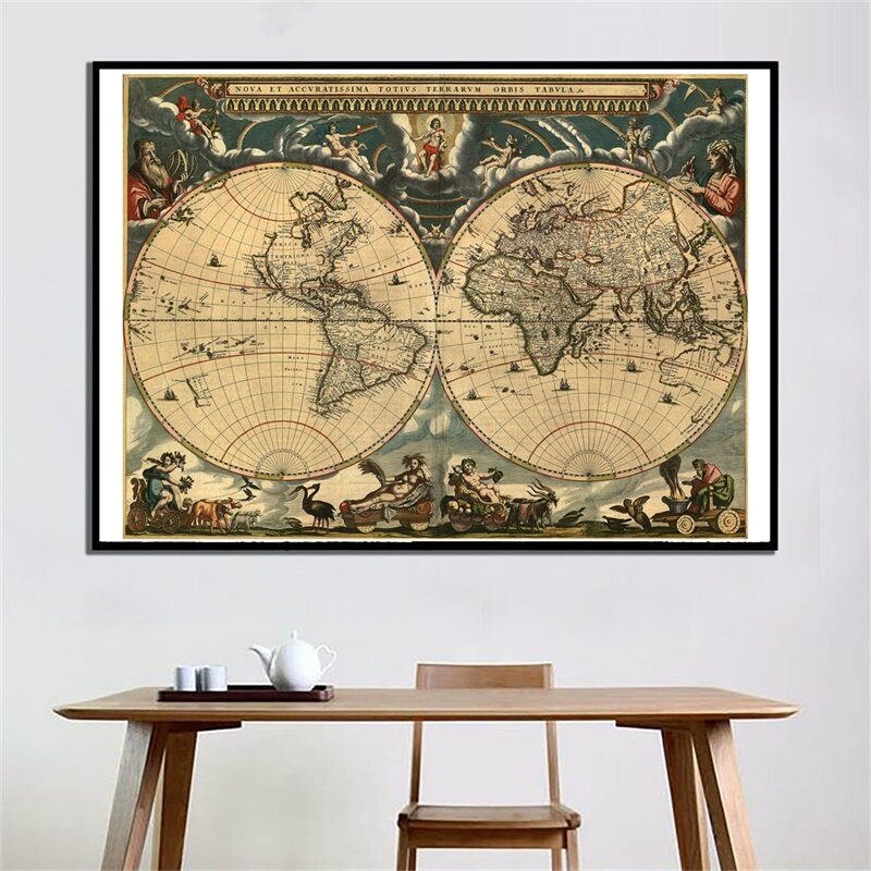 Grande mappa del mondo Poster pieghevole edizione classica mappa del mondo adesivo da parete decorativo retrò per la decorazione dell'ufficio della scuola di istruzione