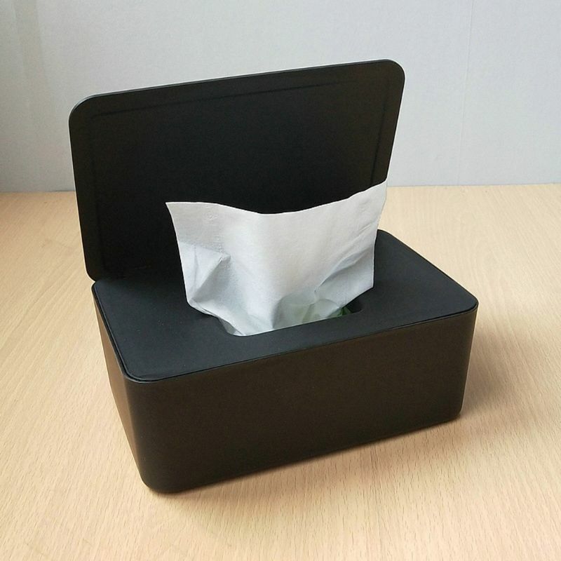 Black PP Wet Wipes Dispenser Holder with Lid Dustproof Tissue Storage Box for Home Office Store