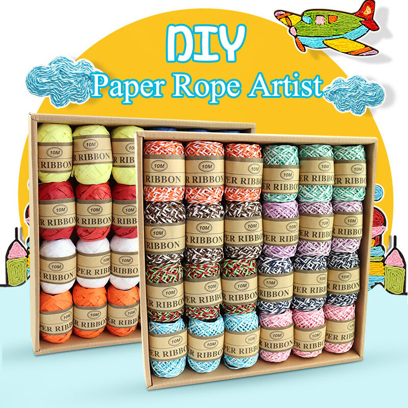 Bocheng diy ráfia colorido corda de papel trançado 8 cores 10 m artesanal acessório artesanato corda envolvimento decoração scrapbook