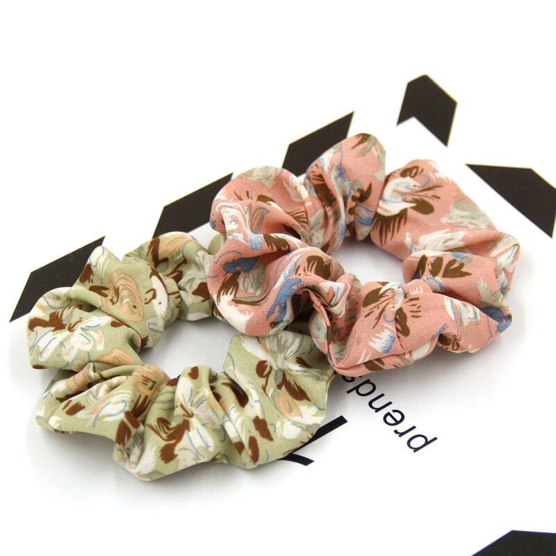 Furling Girl 1PC Polyester Fabric Hair Scrunchies Hair Butterfly Printed Ponytail Holder Clothe Elastic Hair Bands