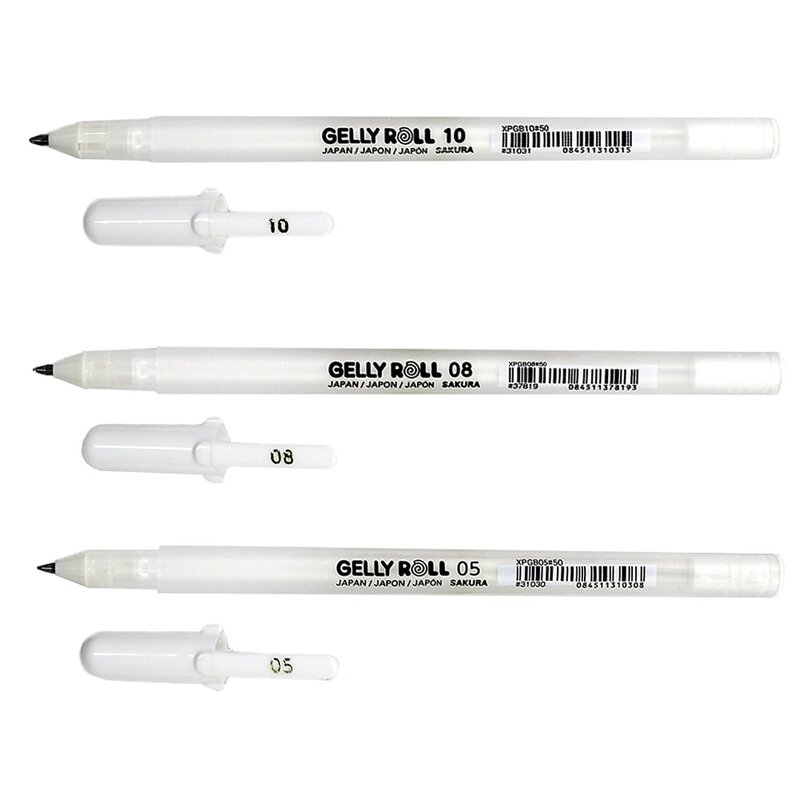 Sakura Gelly Roll-rotuladores blancos para dibujo de Manga, marcadores de arte, bolígrafos finos, rotuladores medianos, bolígrafos de negrita 05 08 10, suministros de arte, Japón, 3 piezas