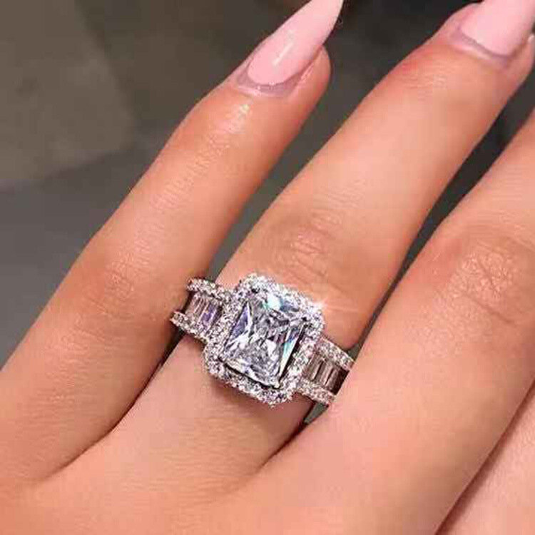 Multi-capa de Zirconia cúbica brillante anillos completa anillo de estrás de cristal exquisito de cristal para compromiso de boda de anillo de moda