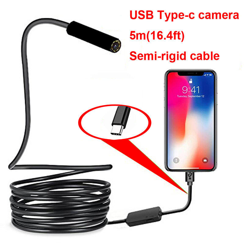 Caméra endoscopique USB de type C, câble rigide de 7.0mm, mini caméra d'inspection de tuyau, PC, téléphone Android