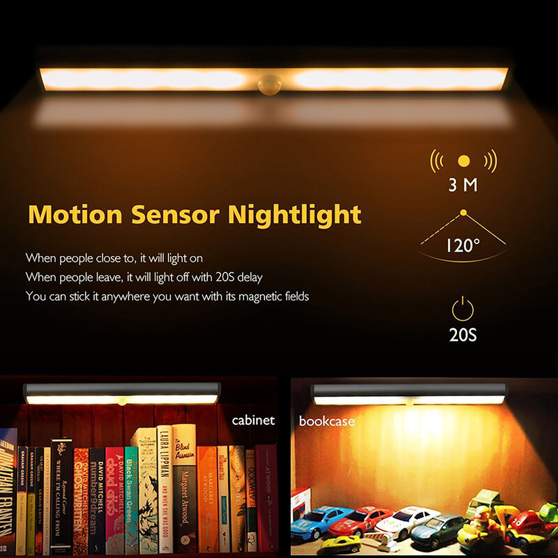 40CM 60 luci a LED USB PIR sensore di movimento luce armadio armadio armadio lampada da notte per cucina camera da letto armadio retroilluminazione