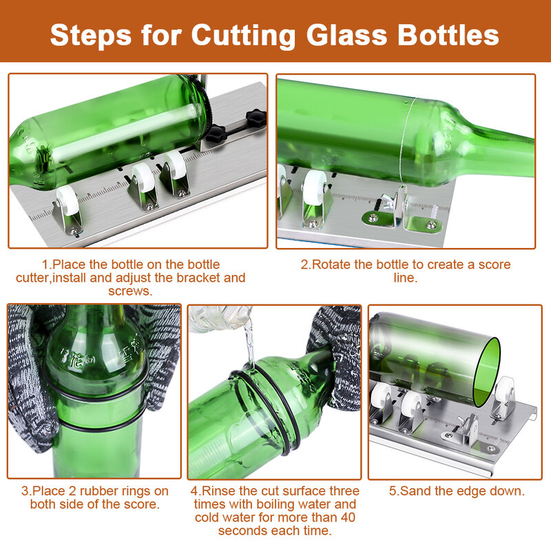 Cortador de botellas de vidrio, espesor de corte de 3-10mm, aleación de aluminio, mejor Control de corte, crear esculturas de vidrio, herramientas de corte de botellas