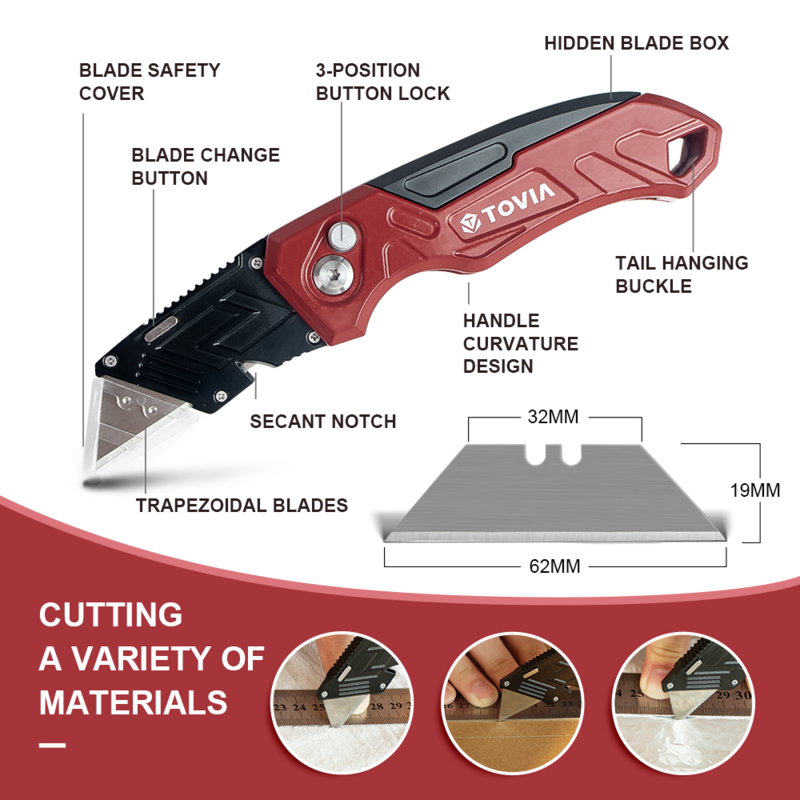 T TOVIA-Couteau Pliant Utilitaire de Résubdivision, pour Cartons de Câbles, Boîtes de Carboard, Manche de Coupe, Outil d'Extérieur Verrouillable