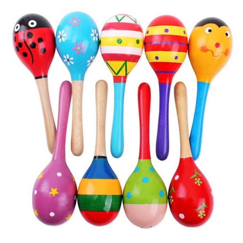 Maracas de madeira coloridas para bebê e criança, instrumento musical, chocalho, brinquedo de festa, cor aleatória, 1pc