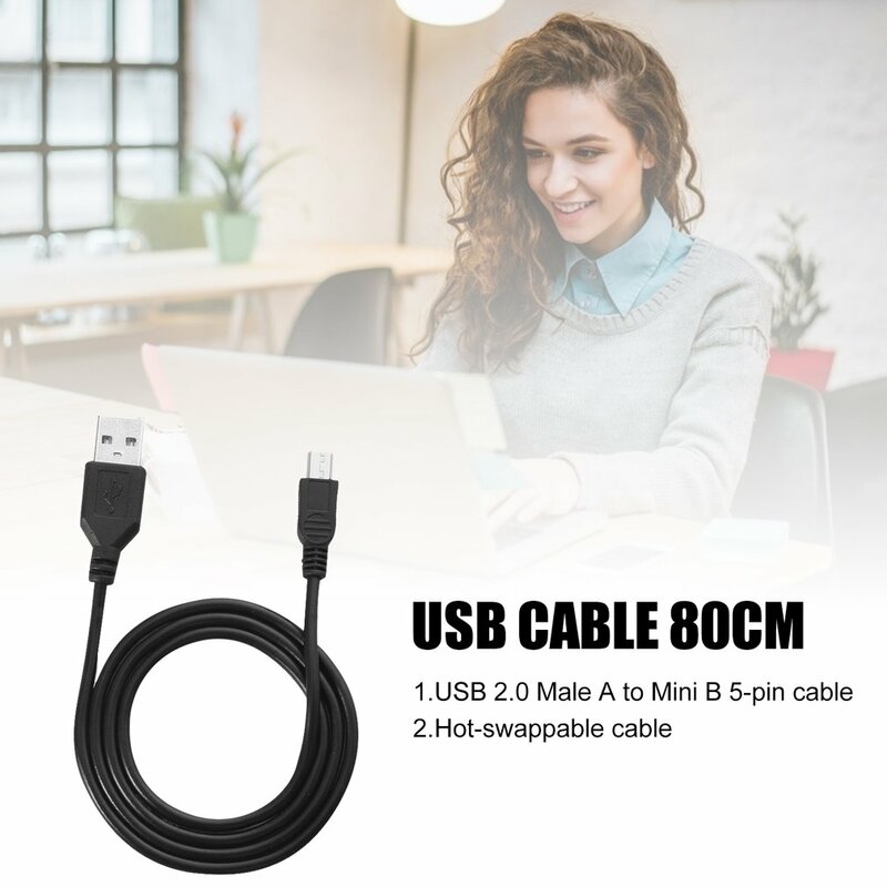 Cable de carga de alta velocidad de 80cm USB 2.0 macho A a Mini B 5 pines para cámaras digitales Cable negro de cargador de datos USB intercambiable en caliente