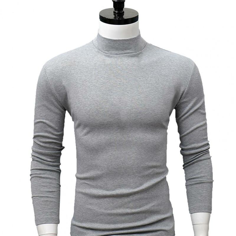 Camisa masculina cor sólida meia gola alta casual magro manga longa apertado para uso interno
