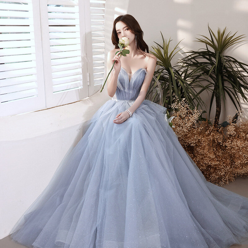 Women's Birthday Party Dress Sleeveless Strapless Elegant Banquet Gowns Sashes Lace Sequined A-Line Sexy Cocktail Dresses