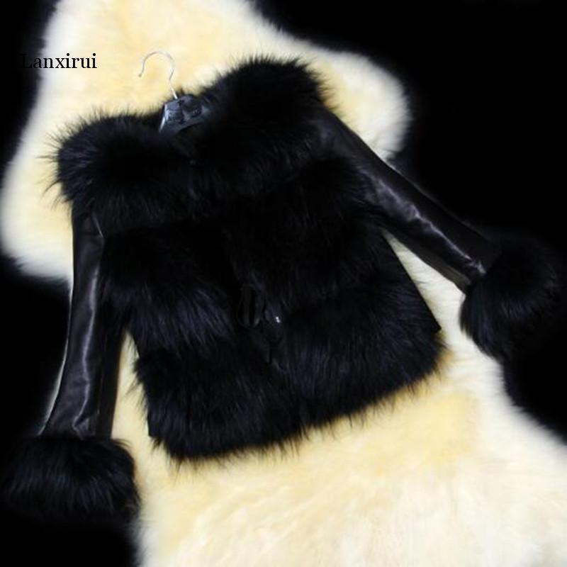 Mode Herbst/winter Jacke Kurzen Mantel Frauen Kleidung Casual Pu Leder Jacke Gespleißt Nachahmung Fuchs Pelz Mantel