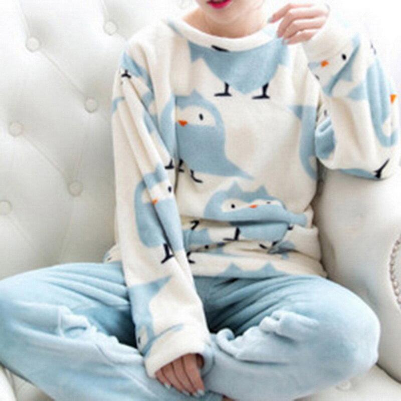 Wenyujh 2020 conjunto de pijamas de inverno feminino pijamas de flanela bonito dos desenhos animados conjunto de pijamas de veludo quente em torno do pescoço pijamas homewear