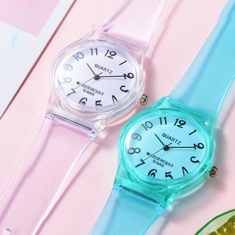 WOKAI 고품질 캐주얼 여성용 실리콘 젤리 쿼츠 시계, 사랑스러운 투명 캔디, 친환경 학생 시계