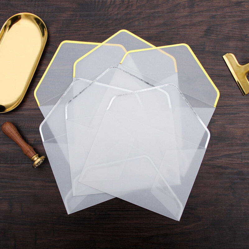 ゴールドスタンピングエッジ封筒ピース/ロット半透明透明ヴィンテージレターペーパー封筒結婚式の招待状用ブランク