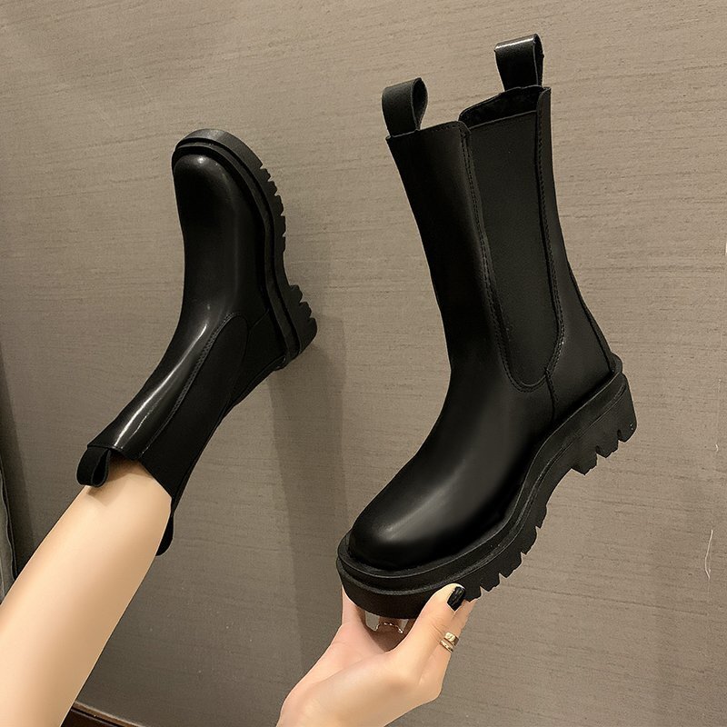 New Luxury Chelsea Boots Women Ankle Boots Chunky Winter Shoes Platform Ankle Boots Slip on Chunky Heel warm Boot Brand Botas