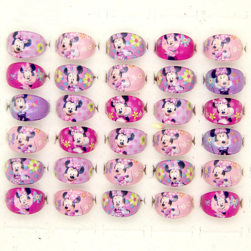 12PCS Disney Minnie Mouse Party Suppply Finger Ring Toy Kids Happy Birthday Party Favor Girl Cute Giveaway Souvenir