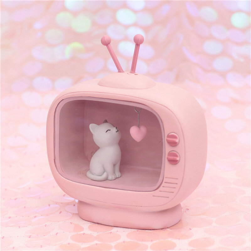 New Arrivel Cuet Cat Home Decoration Light Pink Color Baby Kids lampara bebe Battery Resin Material Warm Bedroom Mini Lamp