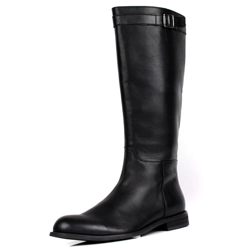 Joelheira marca zip botas altas dos homens estilo britânico botas de couro genuíno da motocicleta da forma dos homens sapatos de inverno botas masculinas 38-44