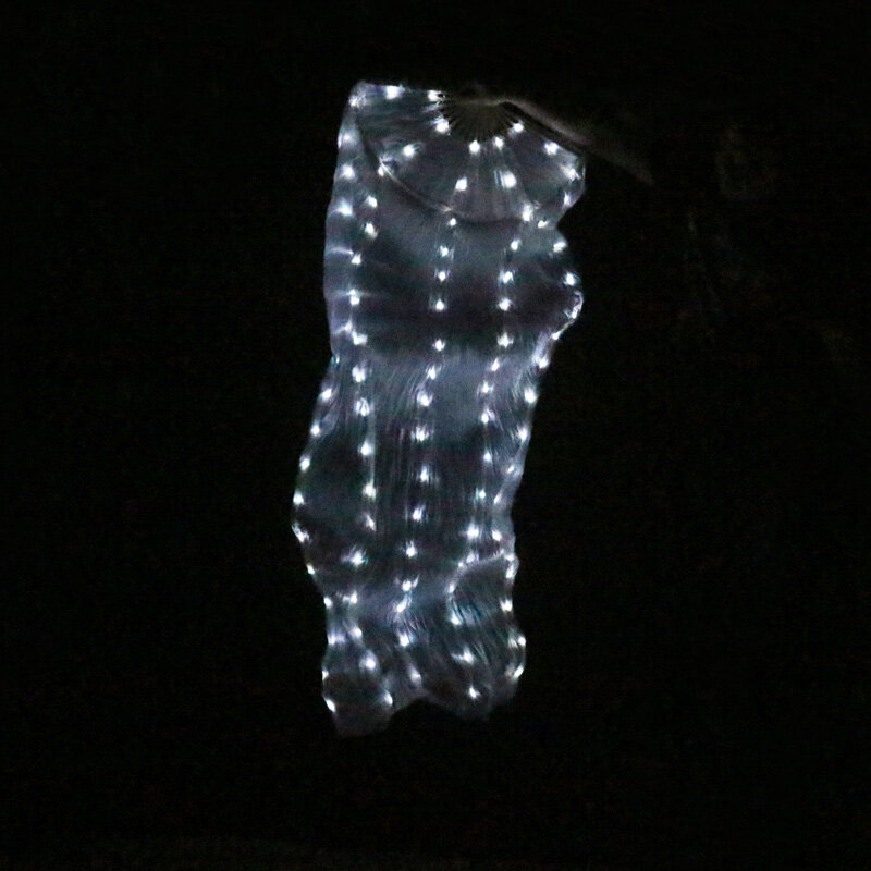 100% 실크 LED 레인보우 댄스 롱 팬, 밸리 댄스 공연 소품, 중국 무용 LED 팬, 배터리 1 개 1 쌍