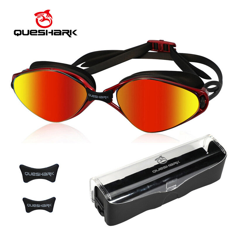 QUESHARK ผู้หญิงผู้ชายผู้ใหญ่ Anti-Fog UV ป้องกันแว่นตาว่ายน้ำน้ำกีฬาดำน้ำว่ายน้ำแว่นตาแบบพกพากล่องชุด