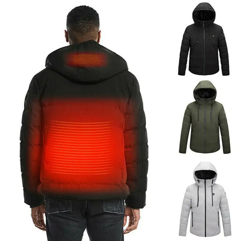 USB Electric Heated Hooded Mens Warm Jacket Winter Parka Rechargeable Heating Coat Thermal Jacket Skiing Outwear Oversized 6XL