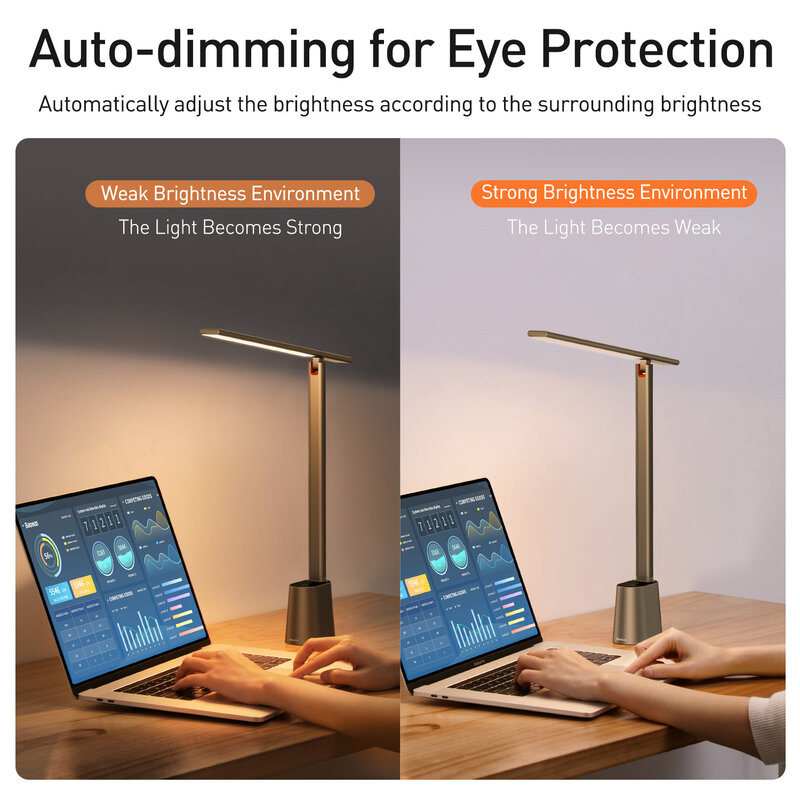 Baseus lampada da tavolo a LED Eye Protect studio lampada da tavolo pieghevole dimmerabile per ufficio lampada da comodino con luminosità adattiva intelligente per la lettura