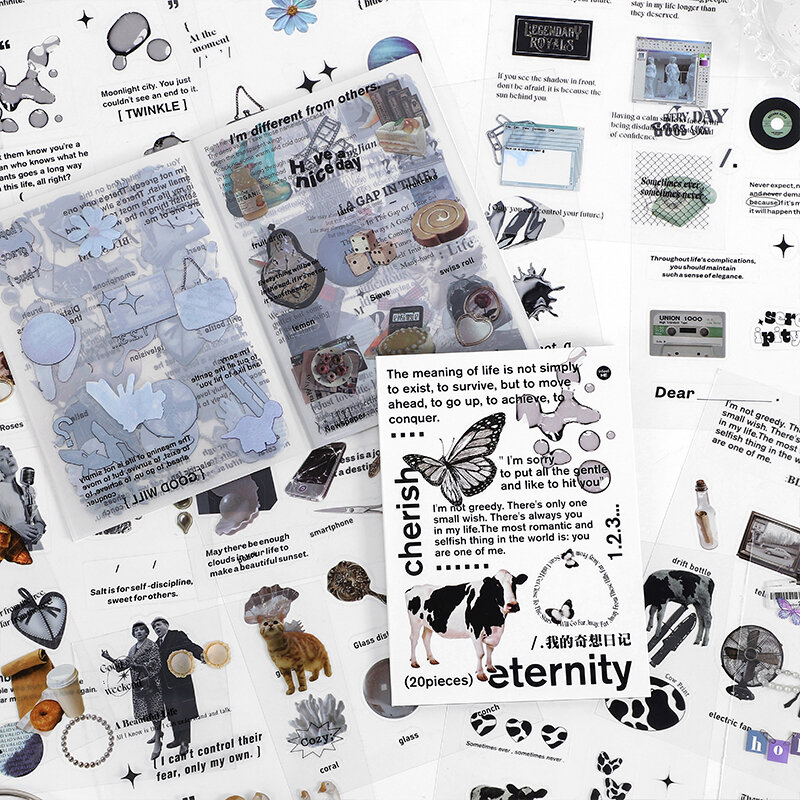 Yoofun 30 pz/pacco multi-stile adesivi decorativi arcobaleno bianco e nero Geo Sticker Pack per Scrapbooking riviste Collage fai da te