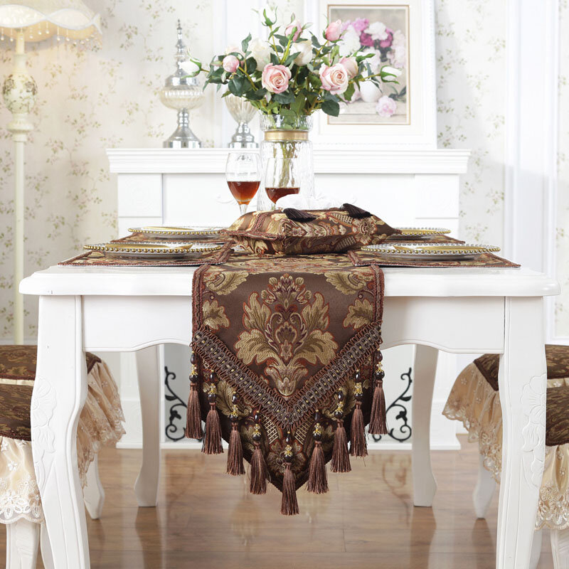 Retro Fashion Palace Style Table Runner, Toalha de mesa de café, Sapateira de entrada, Sala TV Cabinet Cover Cloth com Borla