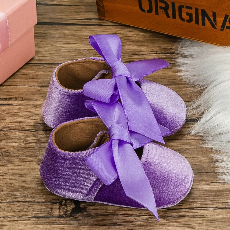KIDSUN Sepatu Bayi Perempuan Sepatu Putri Bayi Balita Non-slip Datar Sol Lembut Karet Katun Lucu Simpul Pita Pertama Berjalan Bayi Baru Lahir
