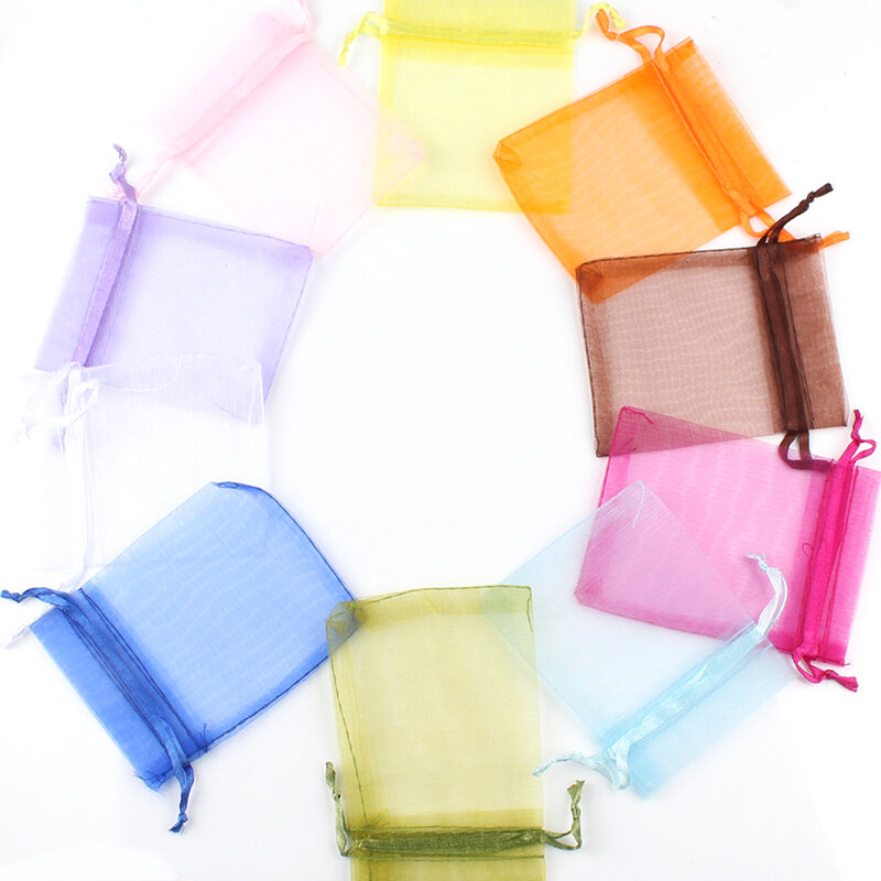 50pcs/set(4 Sizes) Organza Gift Bag Jewelry Packaging Bag Wedding Party Goodie Packing Favors Cake Pouches Drawable Bags Present