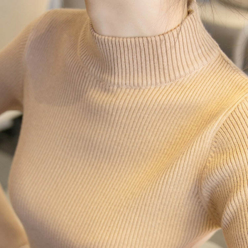 Women Sweater and Pullover 2020 Korean Half-high Collar Long-sleeved Bottoming Shirt Slim Knitted Sweater Jumper Female Tops
