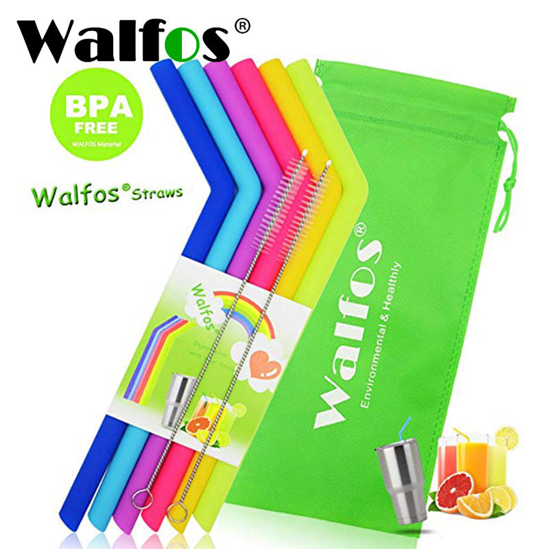Walfos-カップ用の再利用可能なシリコンストロー,食品グレード,6個