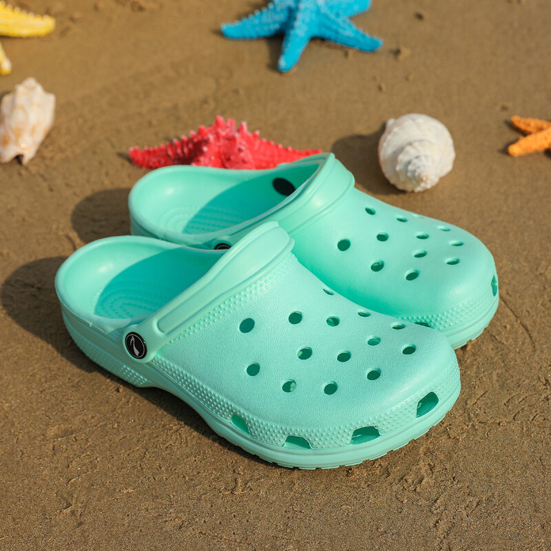 Drewniaki damskie sandały 2020 letnie damskie plażowe zielone buty Crocse Croc EVA lekkie sandały płaskie Unisex kolorowe buty Sandalias