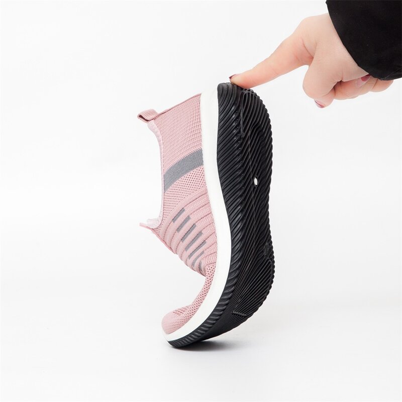 Zapatos planos de punto para mujer, zapatillas vulcanizadas sin cordones, informales, de malla suave y transpirable