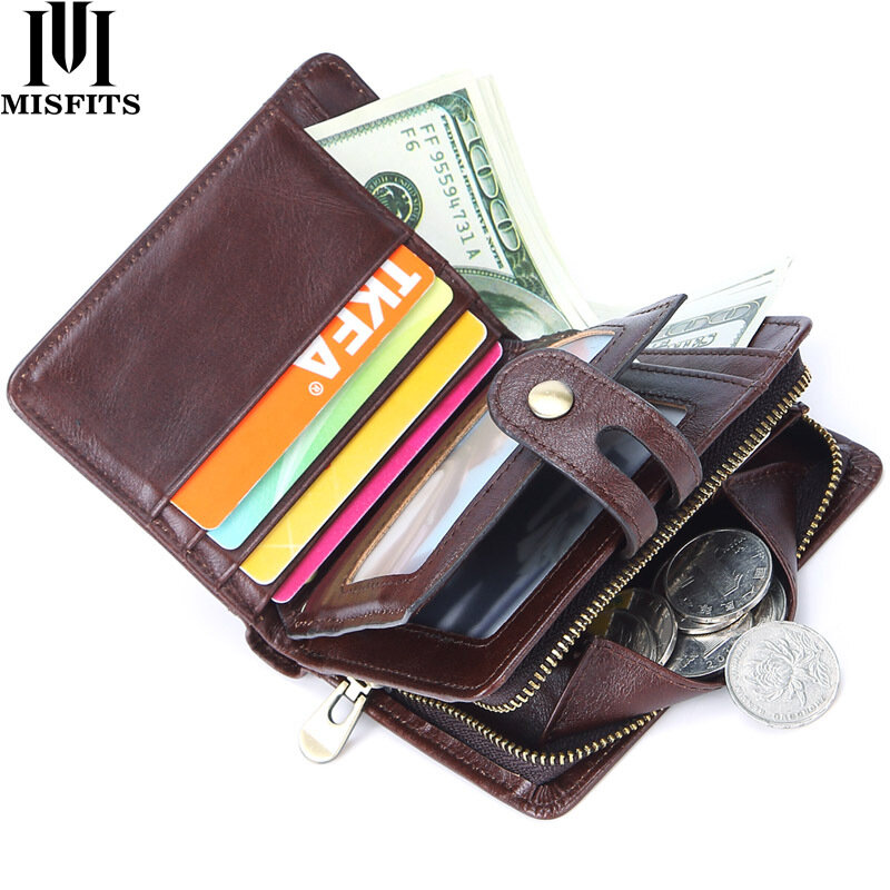 MISFITS Brand BusinessMen Wallet Long Genuine Leather Clutch Wallet Purse Male Hasp Men Hasp Vintage Bifold Wallet Free Shipping
