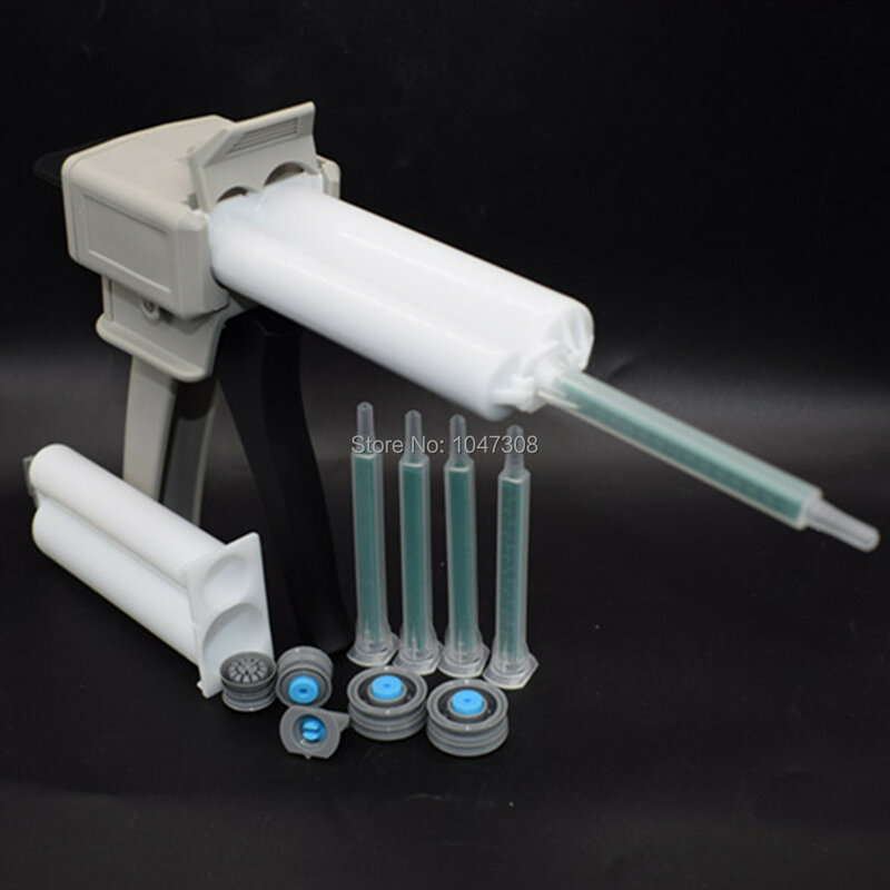 50ml 1:1 2:1 Dispensing Gun + 2pcs 2-Part 1:2 50ml Epoxy Adhesive Glue Cartridges + 5pcs 1:1 Static Mixer Epoxy Mixing Nozzle