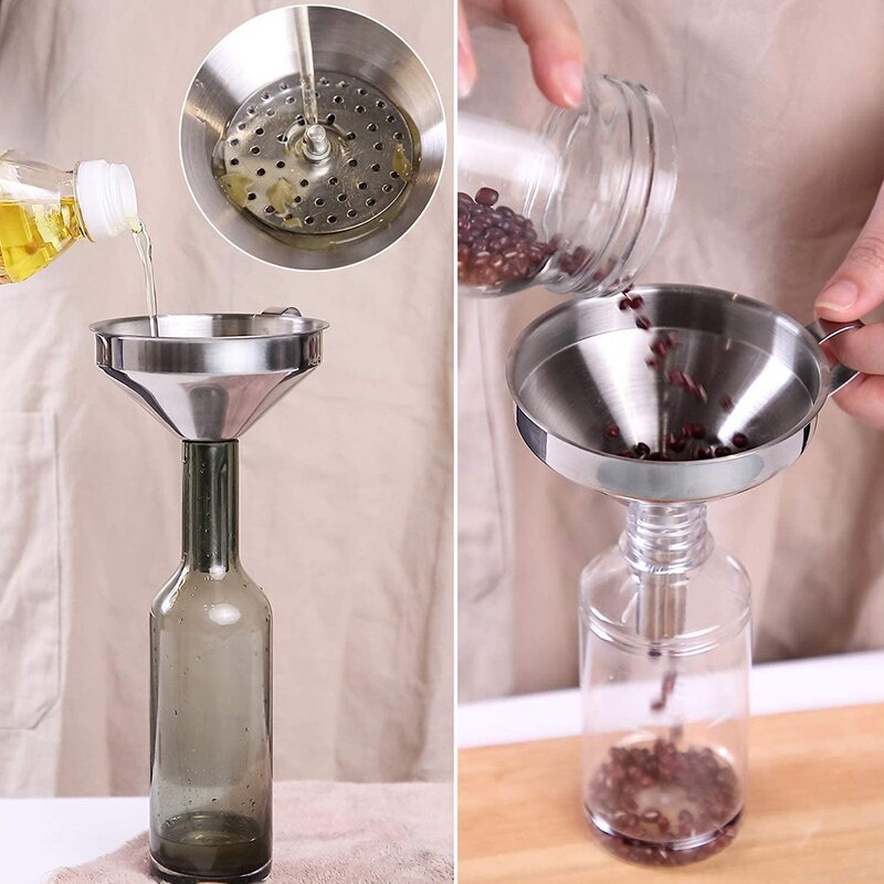 Entonnoir de cuisine en acier inoxydable, adapté à la bouteille en verre, bocal d'assaisonnement pour le transfert de liquide, nouveau paquet de 4