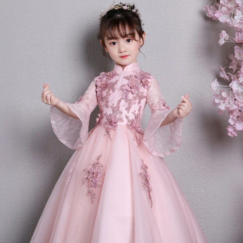 Gaun Putri Merah Muda Gaun Anak-anak Rok Pettu Putri Gaun Cheongsam Peri Super Gaun Gadis Bunga Pesta Ulang Tahun Rok Cina