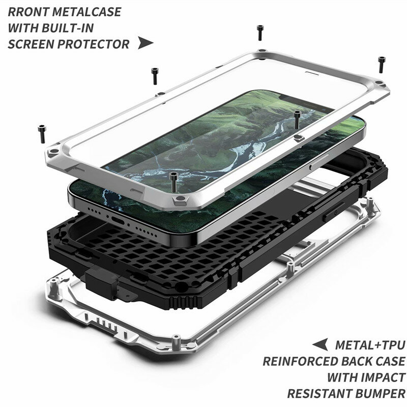 Funda de vidrio templado con soporte para iPhone, carcasa protectora de Metal a prueba de golpes, compatible con modelos 13, 12, 11 Pro Max, XS Max, X, 360