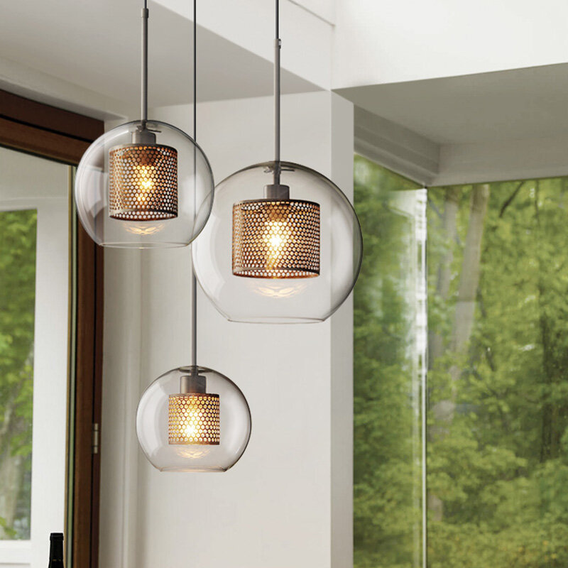 Lampe suspendue en forme de boule de verre, design moderne, Luminaire décoratif d'intérieur, idéal pour un Loft, une cuisine, une salle à manger ou un salon