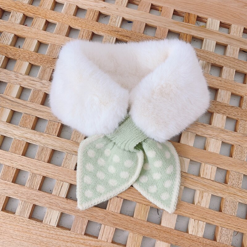 Fashion Children Girl Artificial Leather Winter Sweet  Scarf  Plush Polka Dot Kids Korean Girl Knit Scarf 2022 For Baby
