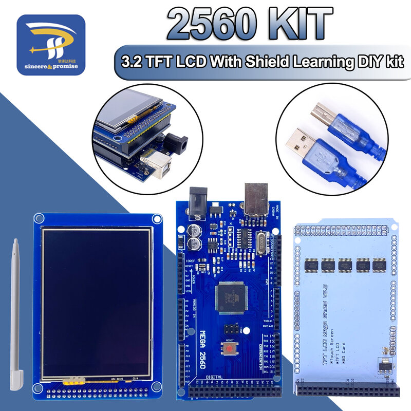 Màn Hình LCD 3.2 "TFT Cảm Ứng Màn Hình Màu Module + 3.2 Inch Shield Adapter Bảng + Mega2560 Mega 2560 R3 CH340 với Cổng USB Cho Arduino Bộ