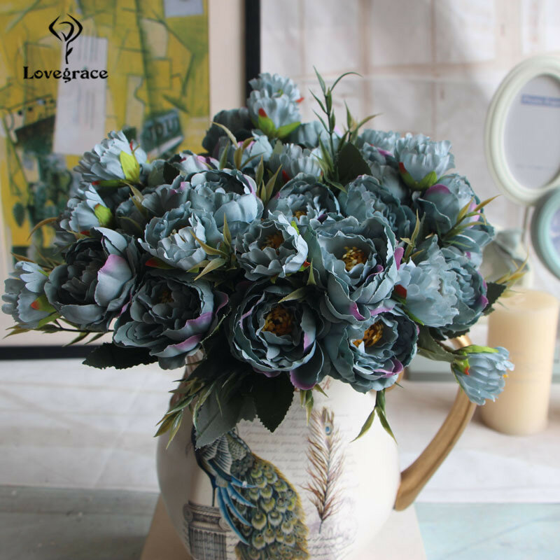Peônias artificiais de seda para casamento, 8 cabeças, flor pequena do ofício, flores falsificadas para a decoração home, diy