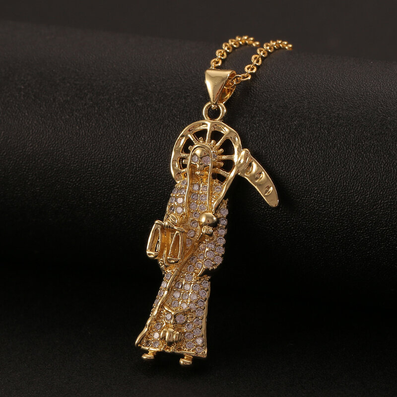 Personality Jesus Death Pendant Full Zircon Jesus Necklace Hip Hop Jewelry Men Women Chain Fashion Accessories Party Gifts