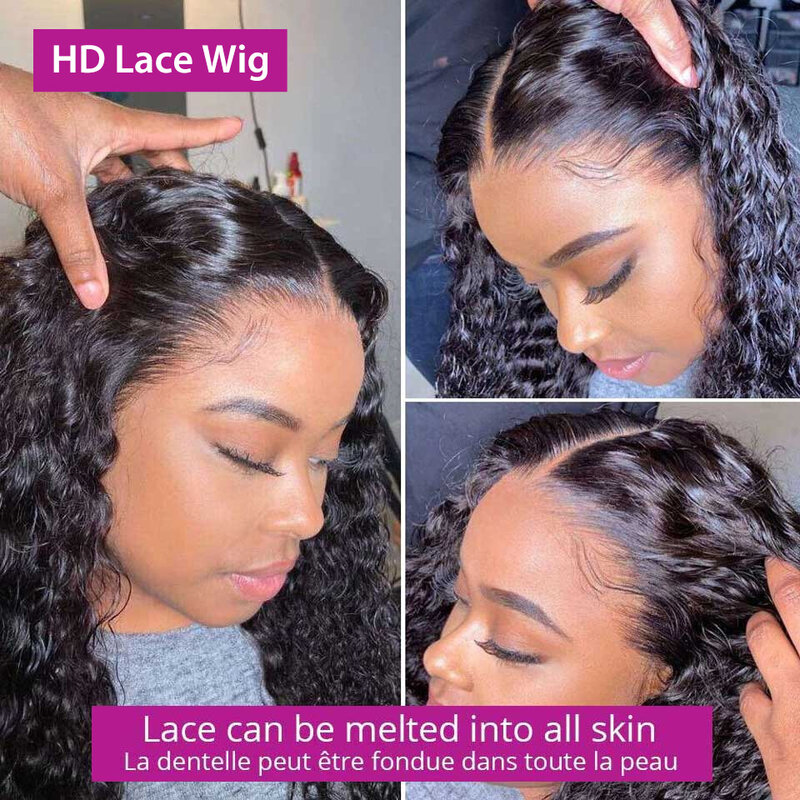 Water Wave Lace Front Wig para mulheres negras, perucas de cabelo humano, Loose Deep Wave Frontal Wig, HD, molhado e ondulado, 13x6, 30 ", 34"