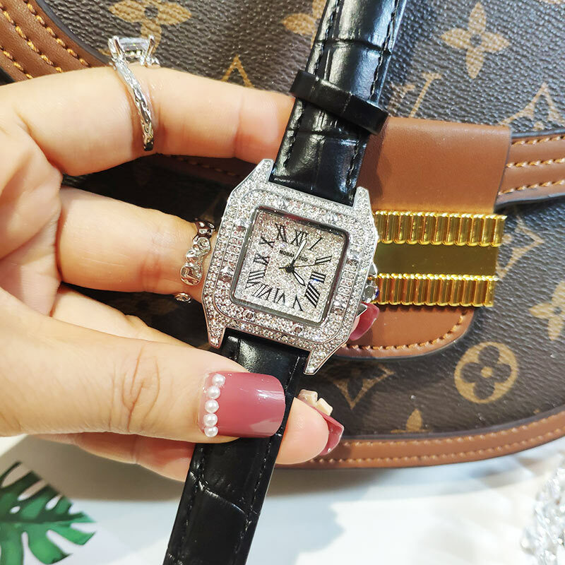 Reloj de lujo de marca superior para mujer, de cuarzo, resistente al agua, con diamantes de imitación cuadrados de plata, relojes de pareja con diamantes de imitación