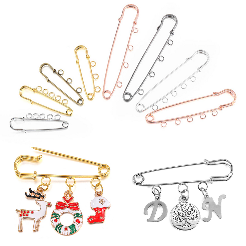 10 pz/lotto spilla Base metallo Pin s con anelli 30/80/90mm Pin s oro rosa decorazione fibbia Pin per gioielli che fanno accessori