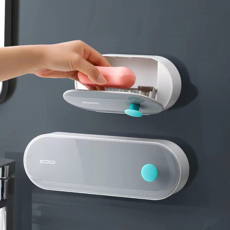 ECOCO porte-savon mural avec couvercle égouttoir porte-savon boîte de rangement salle de bains porte-savon de douche accessoires de salle de bains créatifs
