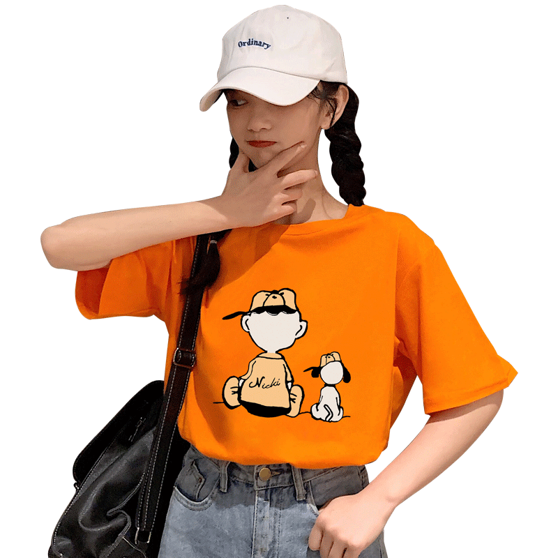2020 femmes t-shirt mode dessin animé impression t-shirt été col rond manches courtes Vintage Style coréen chemise décontracté Harajuku femmes hauts