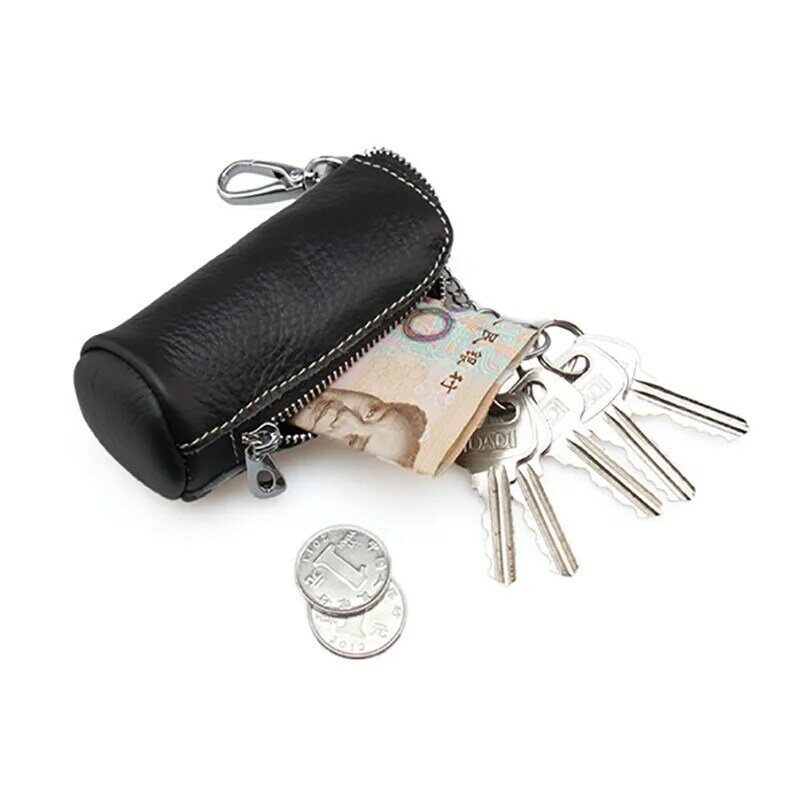 Винтажная цветная мягкая натуральная коровья кожа ключница круглый колонковый держатель для ключей Автомобильный кошелек для ключей кошелек для монет сумка для ключей